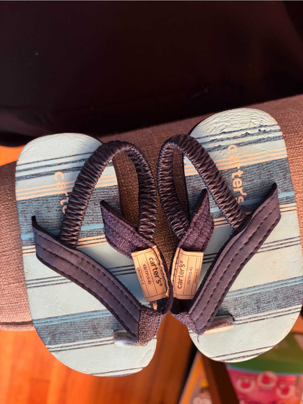 Carter's Light Blue and Navy Striped Baby Flip Flops
